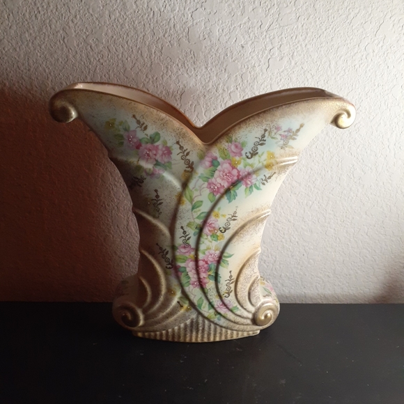 EXQUISITE VTG Abingdon Pottery 9" Handpainted Fan Vase. - Picture 7 of 8